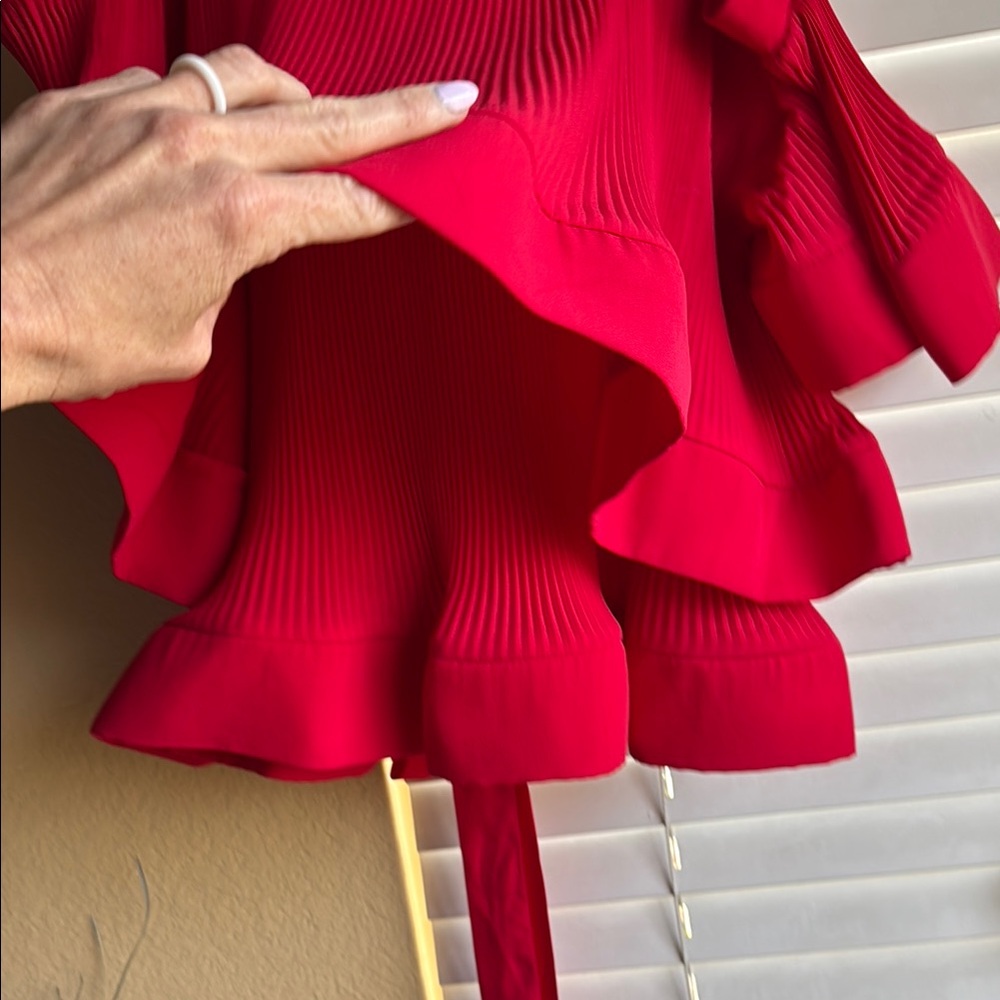 Elegant Red Ruffle Top - Picture 2 of 4